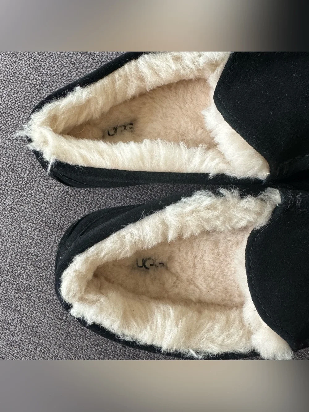 UGG Plush Black Suede Kids' Slippers Moccasin Slip on Boy Girl Lined Wool 2 NWOT